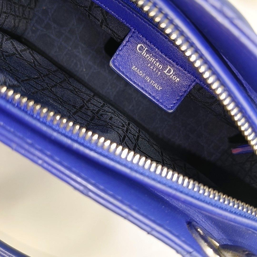 Lady Dior Medium Royal Blue Lambskin Leather Silver Hardware For Sale 2