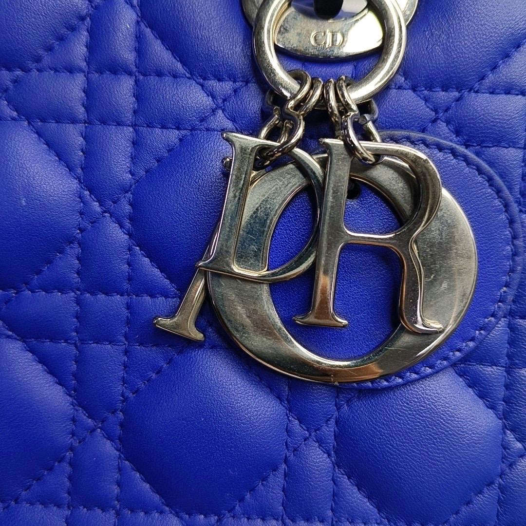 Lady Dior Medium Royal Blue Lambskin Leather Silver Hardware For Sale 3