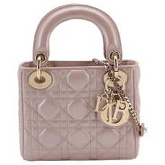 Lady Dior Mini 2016 Pearlescent Pink Lambskin Leather Gold Chain Strap