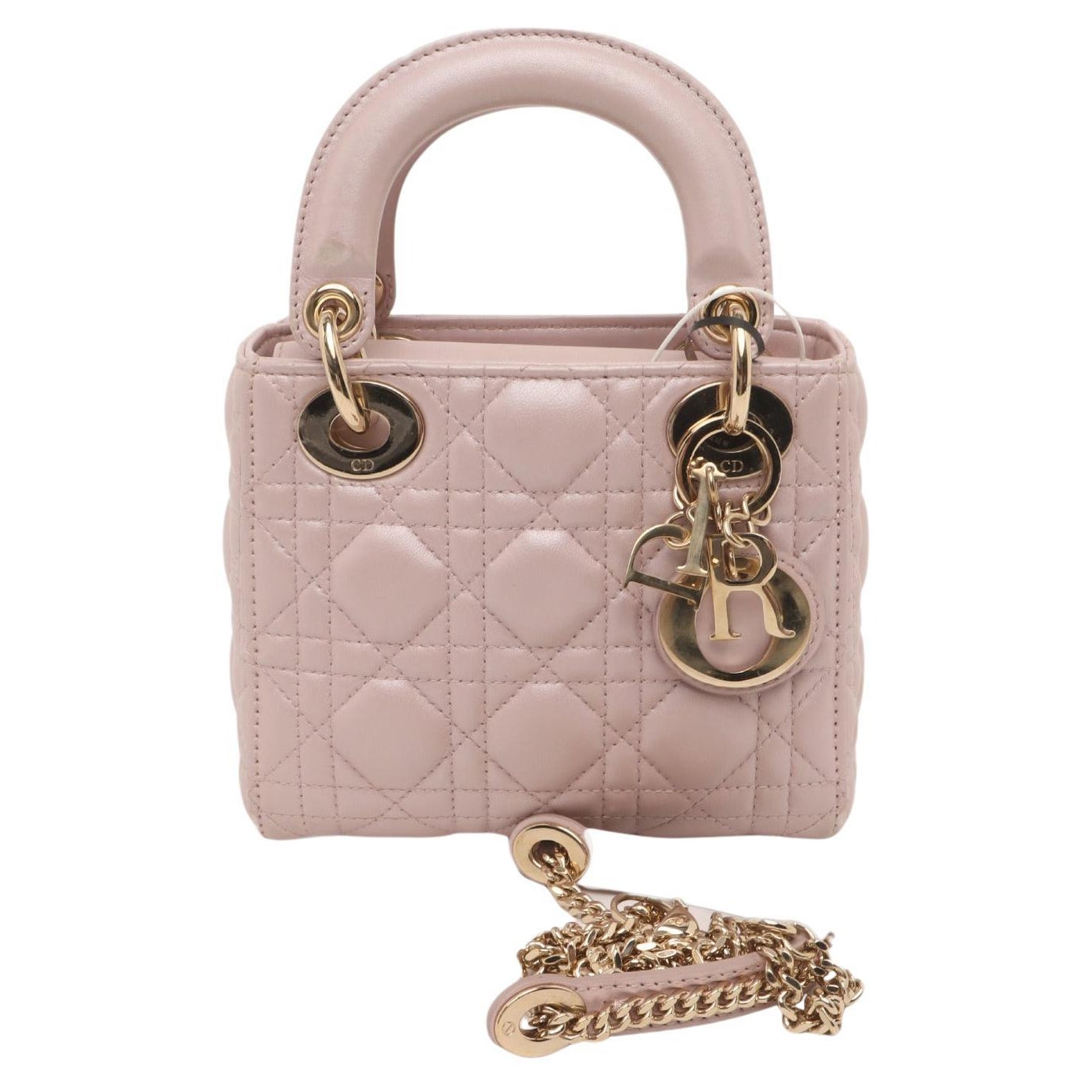 Lady Dior Mini 2016 Pearlescent Pink Lambskin Leather Gold HW Chain Strap