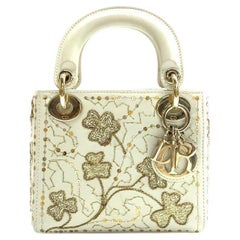 Lady Dior Mini 2018 Embroidered White Calfskin Leather Gold Beads Crossbody Bag