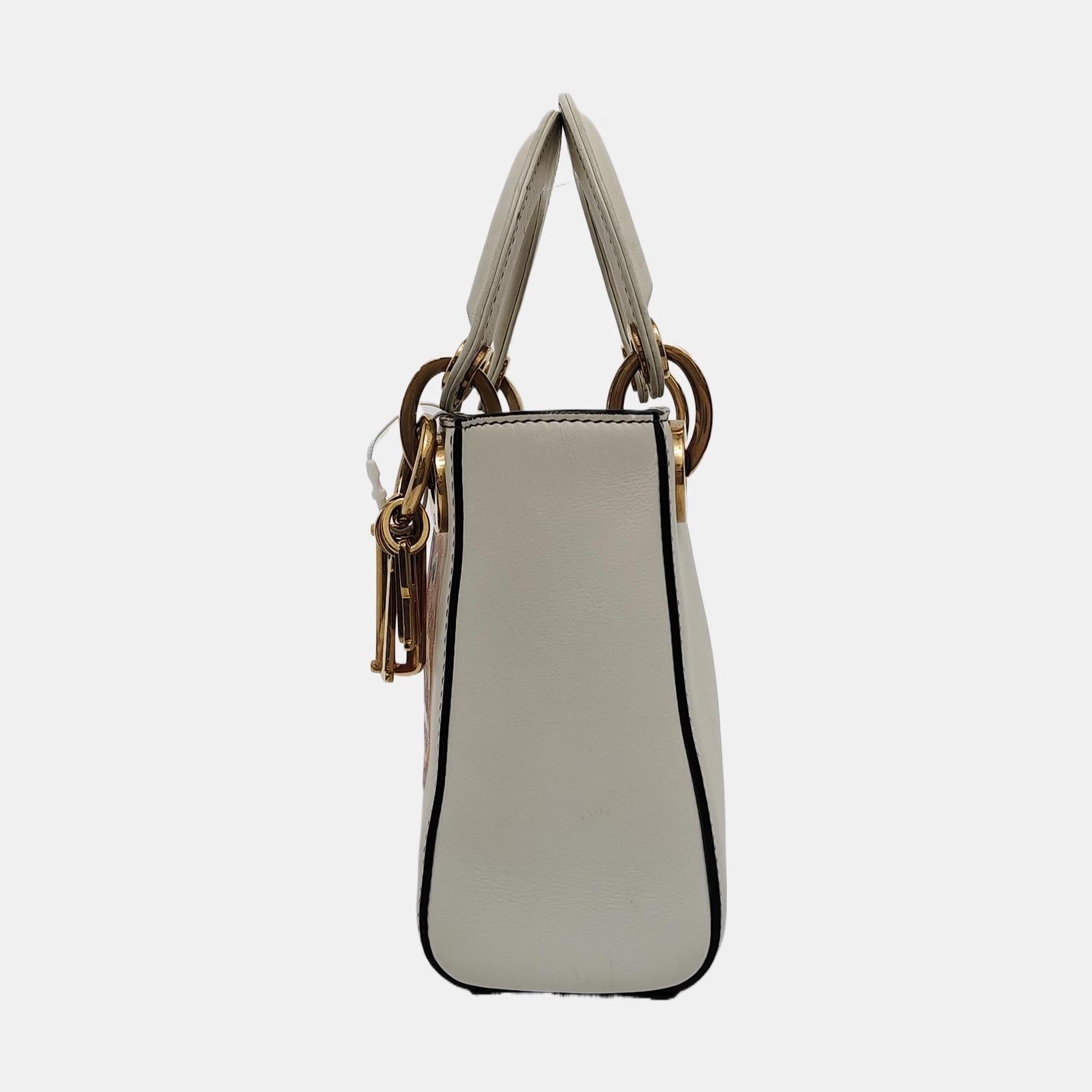 Marrone Lady Dior Mini 2018 x Niki De Saint Phalle Dioramour White Calfskin leather Gold in vendita