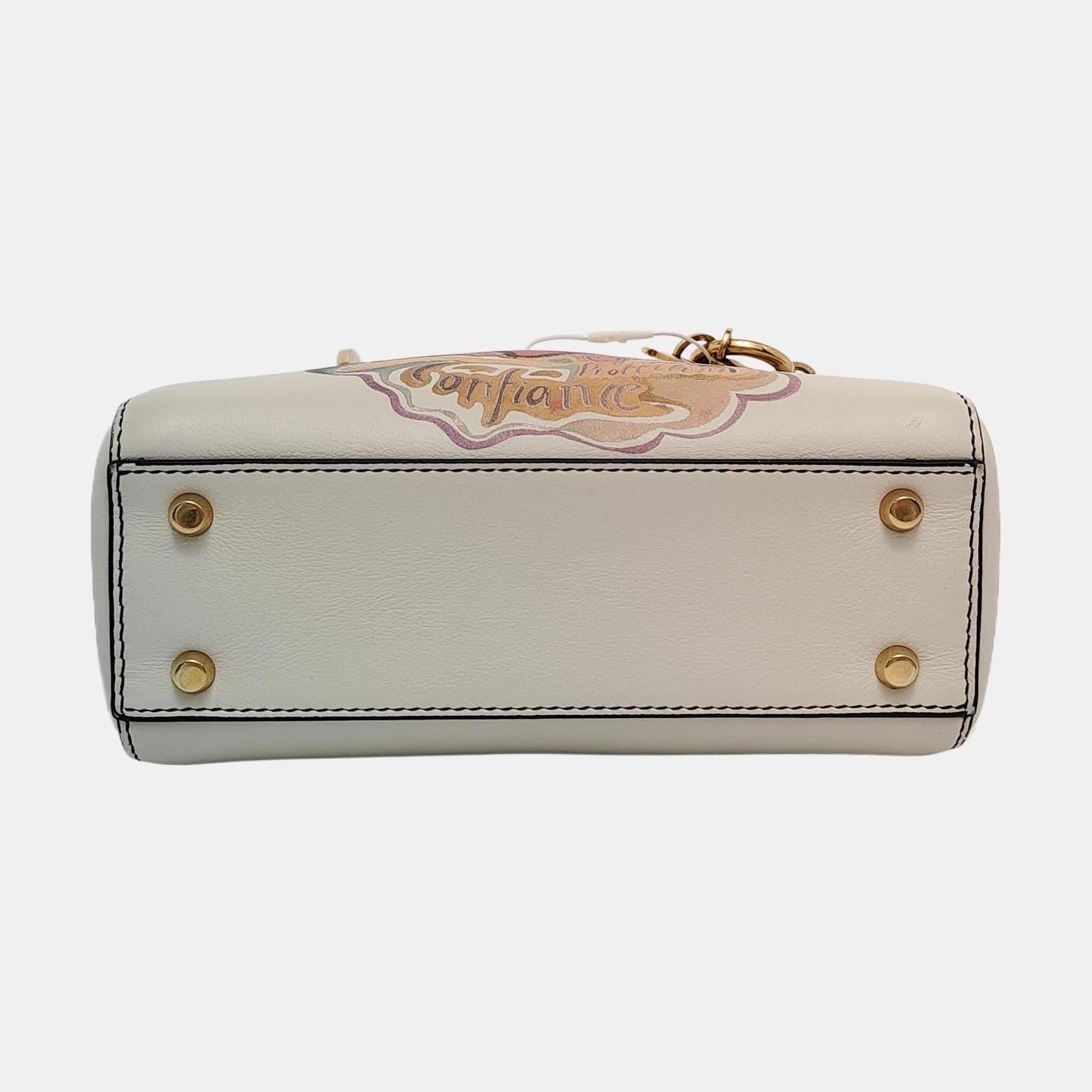 Lady Dior Mini 2018 x Niki De Saint Phalle Dioramour White Calfskin leather Gold In condizioni buone in vendita a AUBERVILLIERS, FR