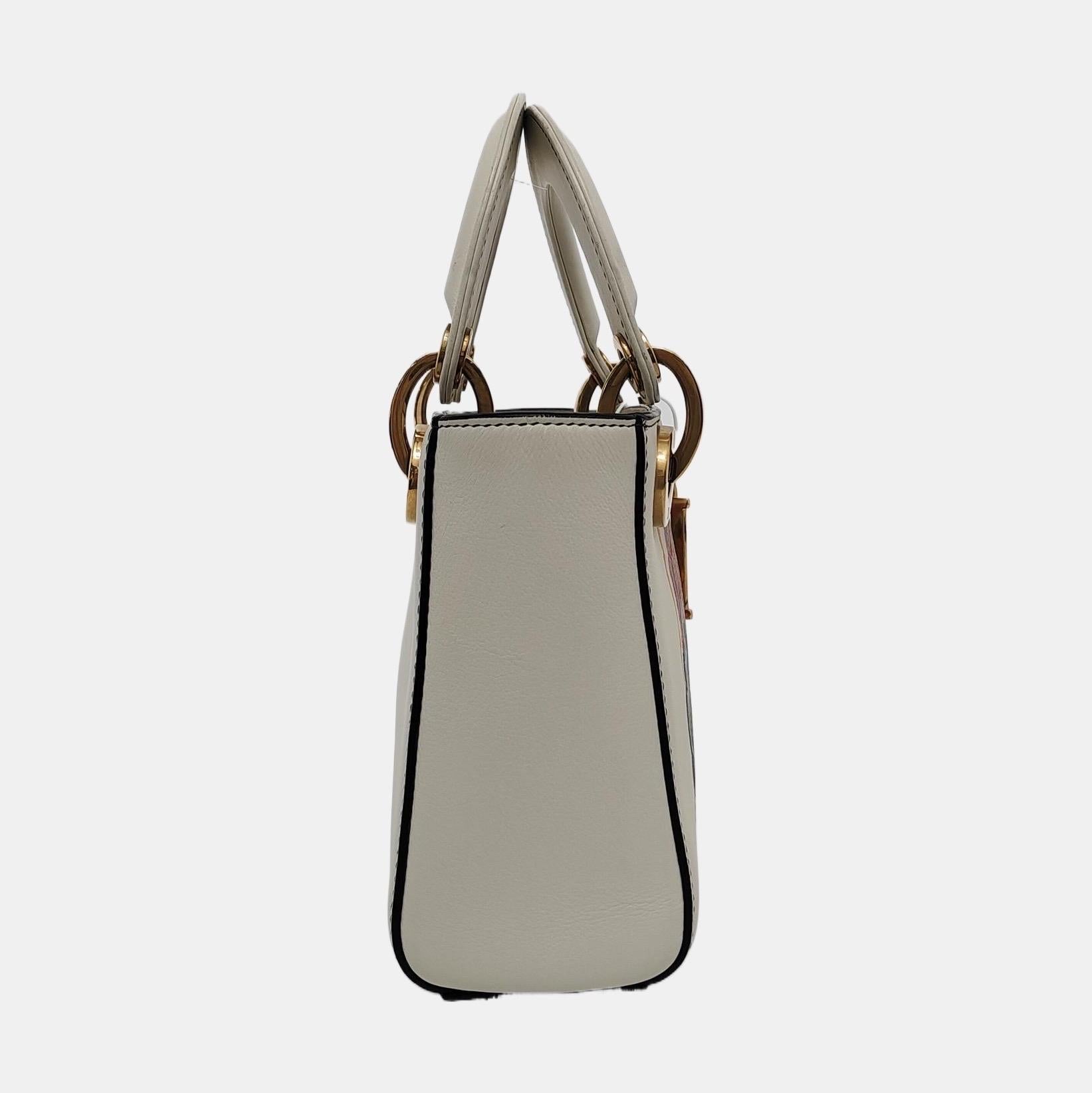 Lady Dior Mini 2018 x Niki De Saint Phalle Dioramour White Calfskin leather Gold in vendita 1