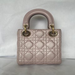 Lady Dior Mini 2019 Pearlescent Pink Lambskin Leather Gold Chain Strap