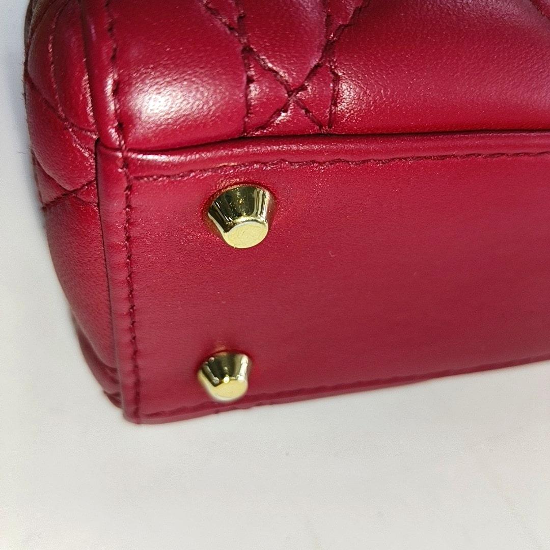 Lady Dior Mini Red Lambskin Leather Gold HW Chain Strap 8