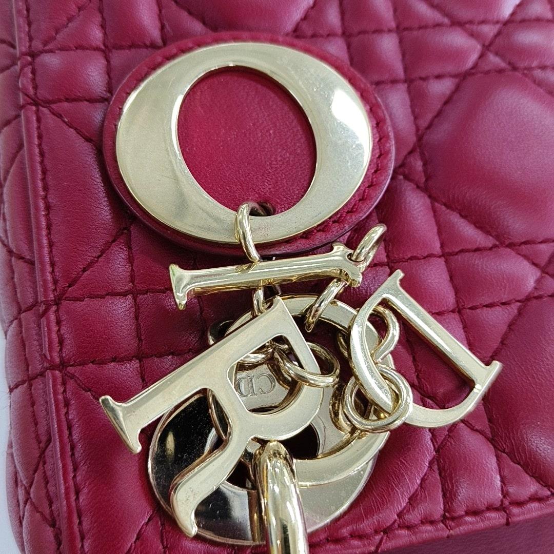 Lady Dior Mini Red Lambskin Leather Gold HW Chain Strap 9