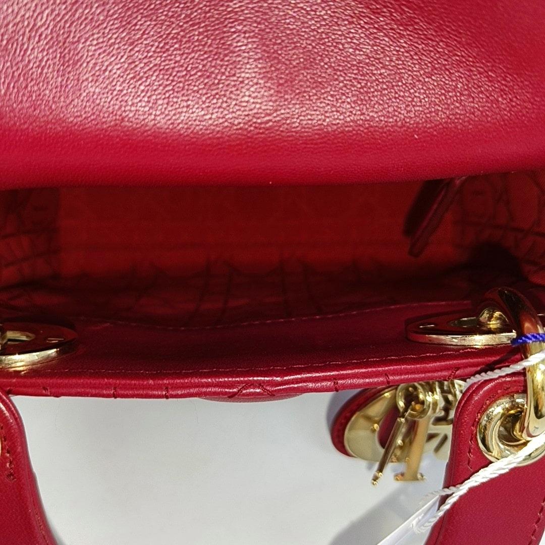 Women's Lady Dior Mini Red Lambskin Leather Gold HW Chain Strap