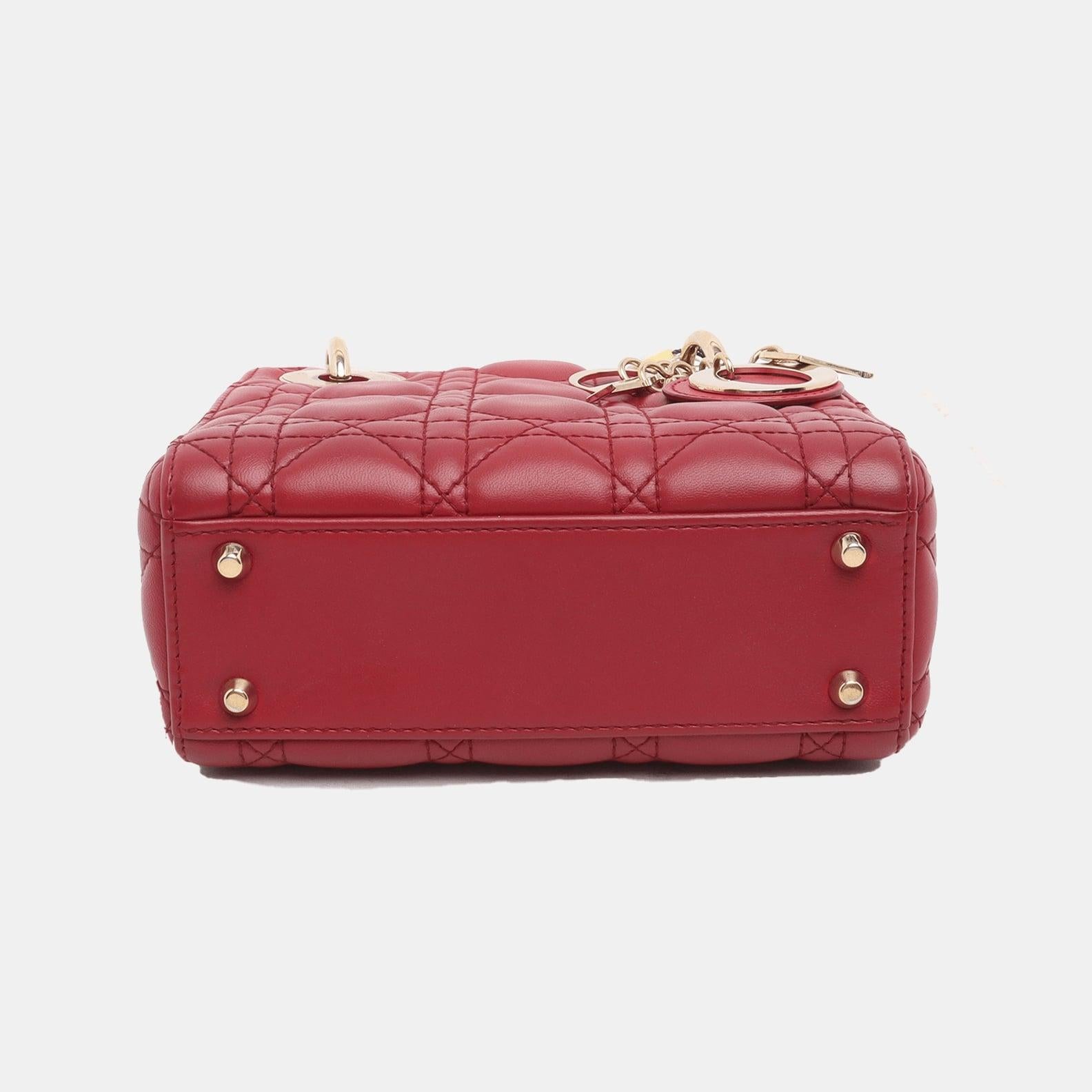 Lady Dior Mini Red Lambskin Leather Gold HW Chain Strap 1