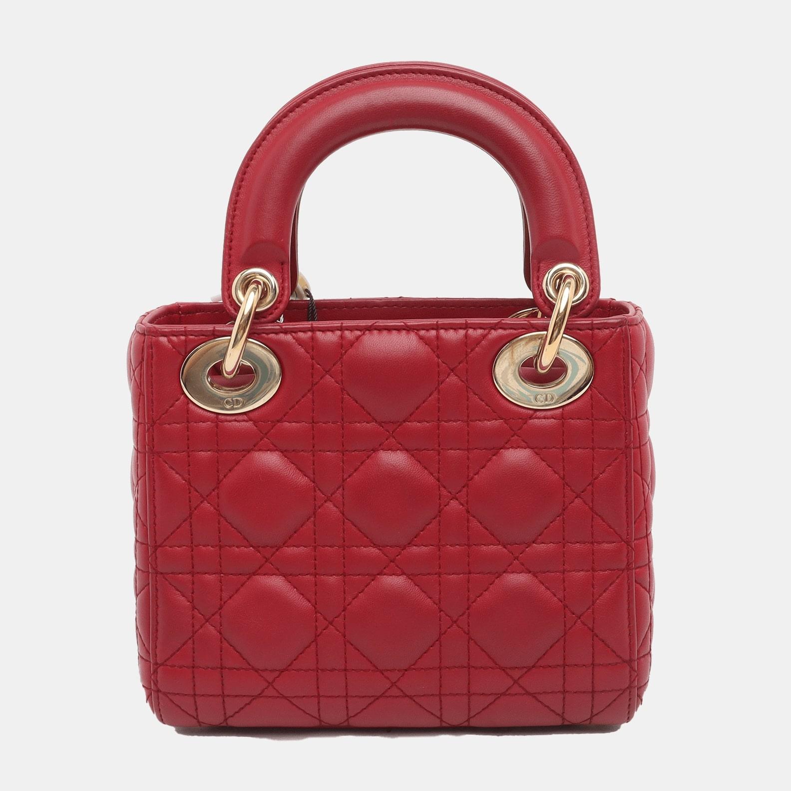 Lady Dior Mini Red Lambskin Leather Gold HW Chain Strap 2