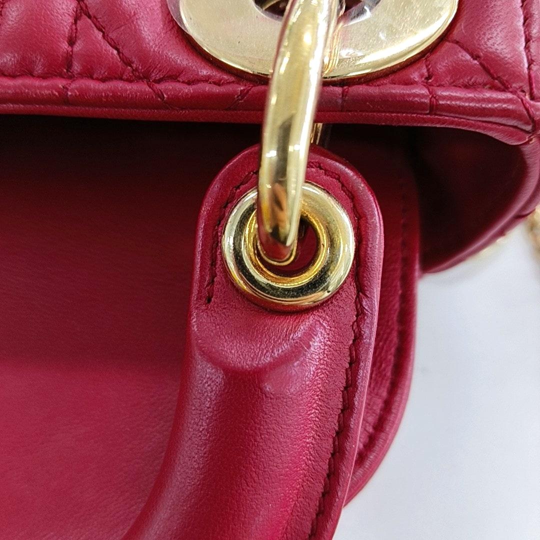 Lady Dior Mini Red Lambskin Leather Gold HW Chain Strap 4