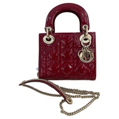 Lady Dior Mini 2019 Red Patent Leather Gold-tone Chain Strap