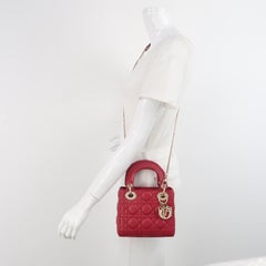 Lady Dior Mini 2020 Dark Red Lambskin Leather Gold HW Chain Strap