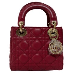 Lady Dior Mini 2020 Dark Red Lambskin Leather Gold HW Chain Strap