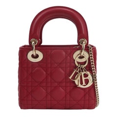 Lady Dior Mini 2020 Dark Red Lambskin Leather Gold HW Chain Strap