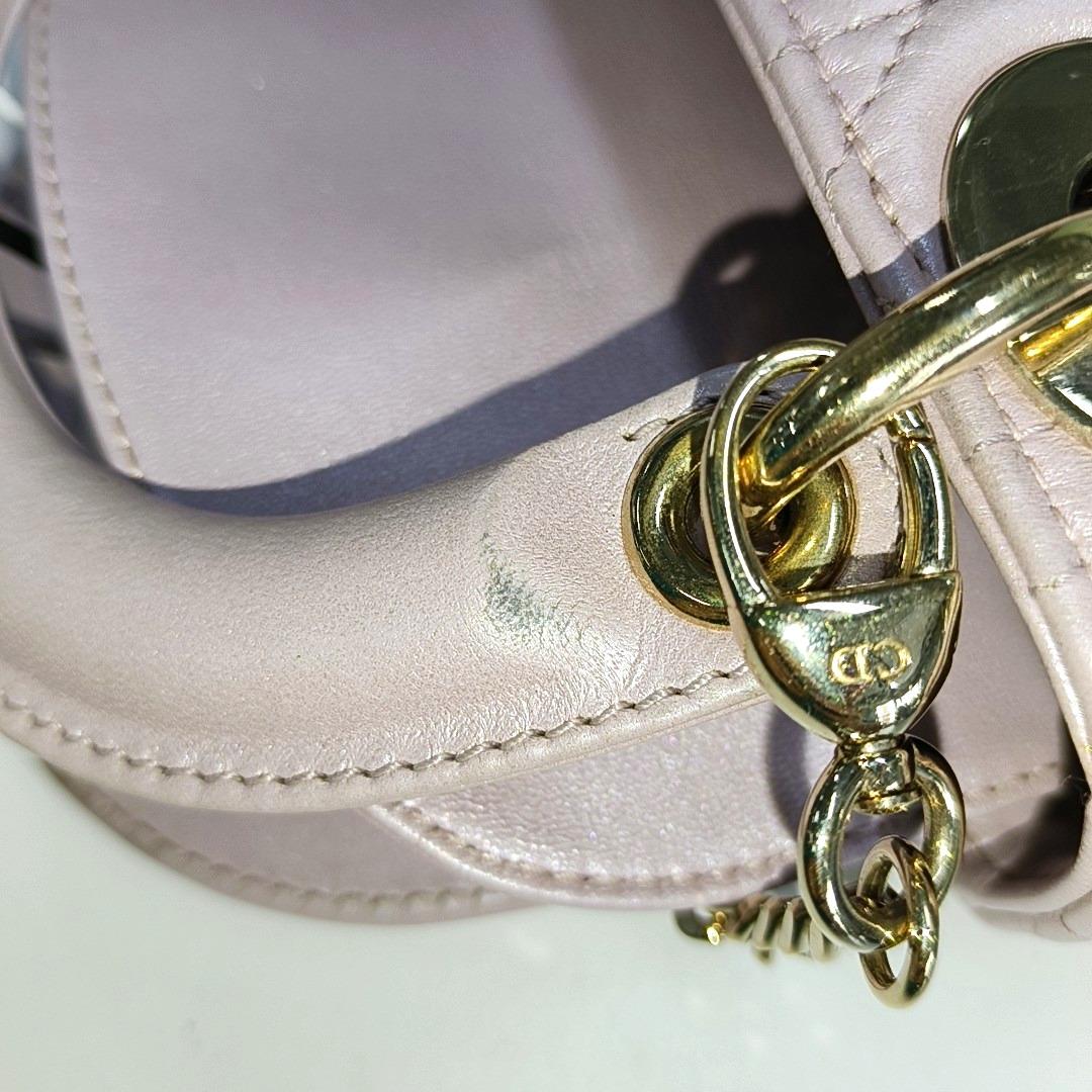 Lady Dior Mini 2020 Pearlescent Pink Lambskin Leather Gold HW Chain Strap 6