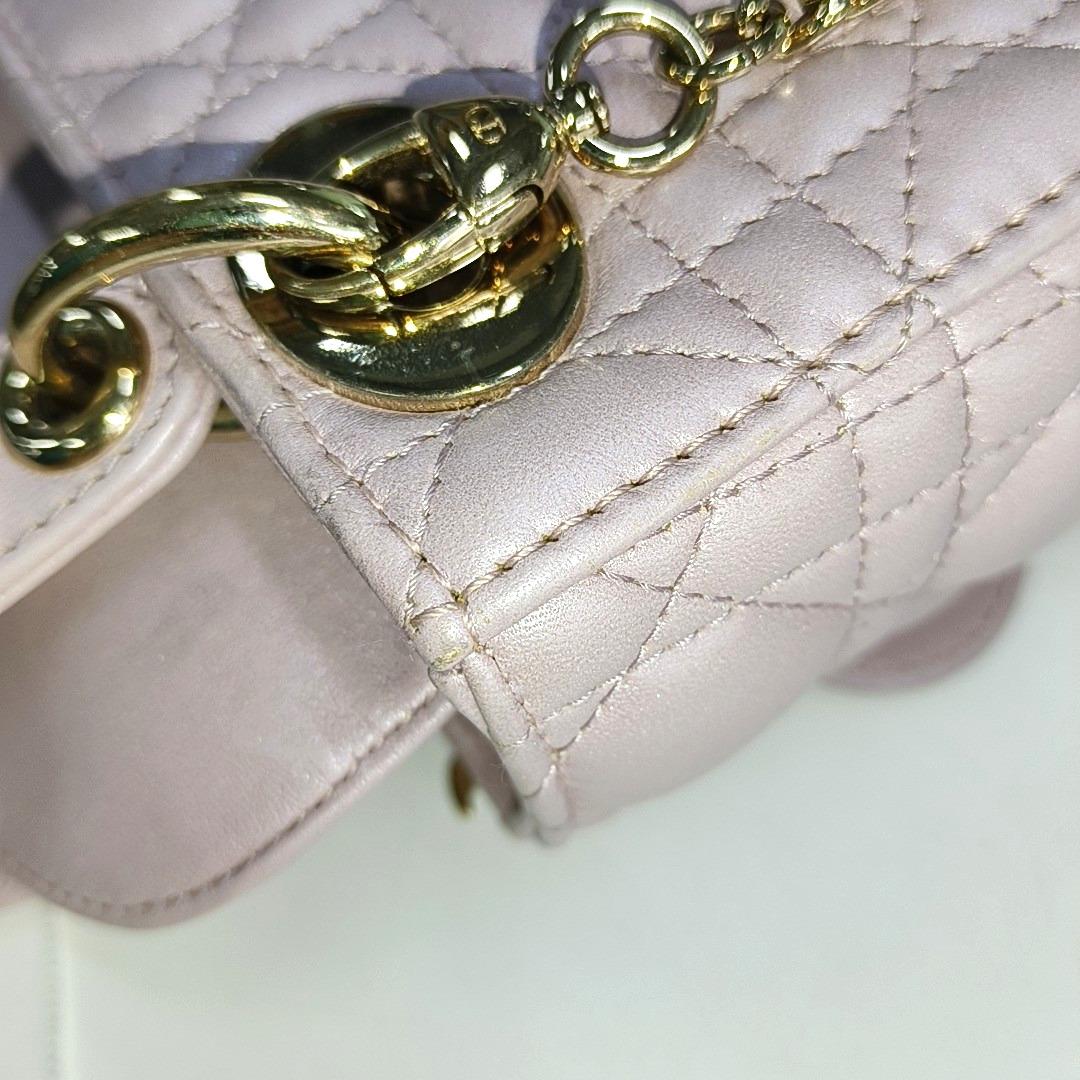 Lady Dior Mini 2020 Pearlescent Pink Lambskin Leather Gold HW Chain Strap 8