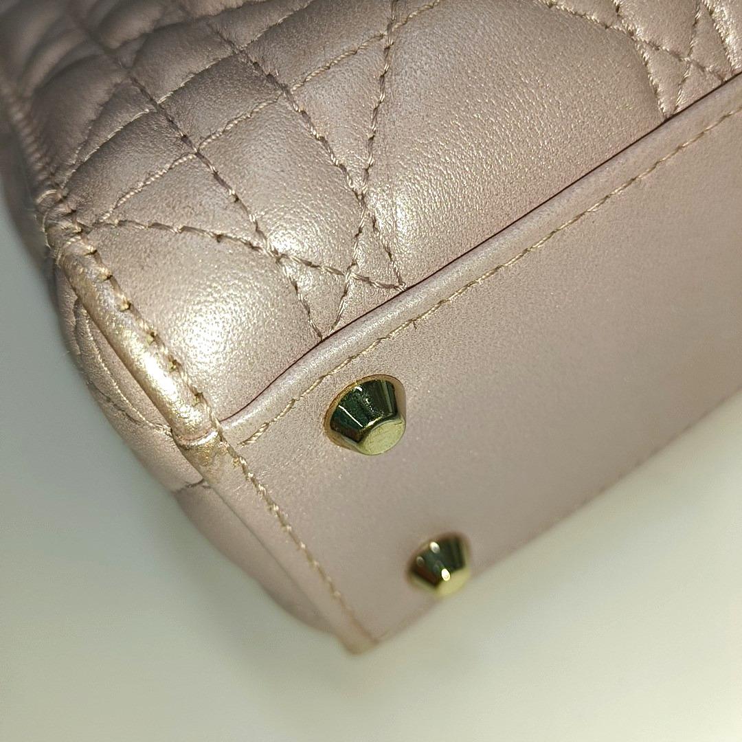 Lady Dior Mini 2020 Pearlescent Pink Lambskin Leather Gold HW Chain Strap 10