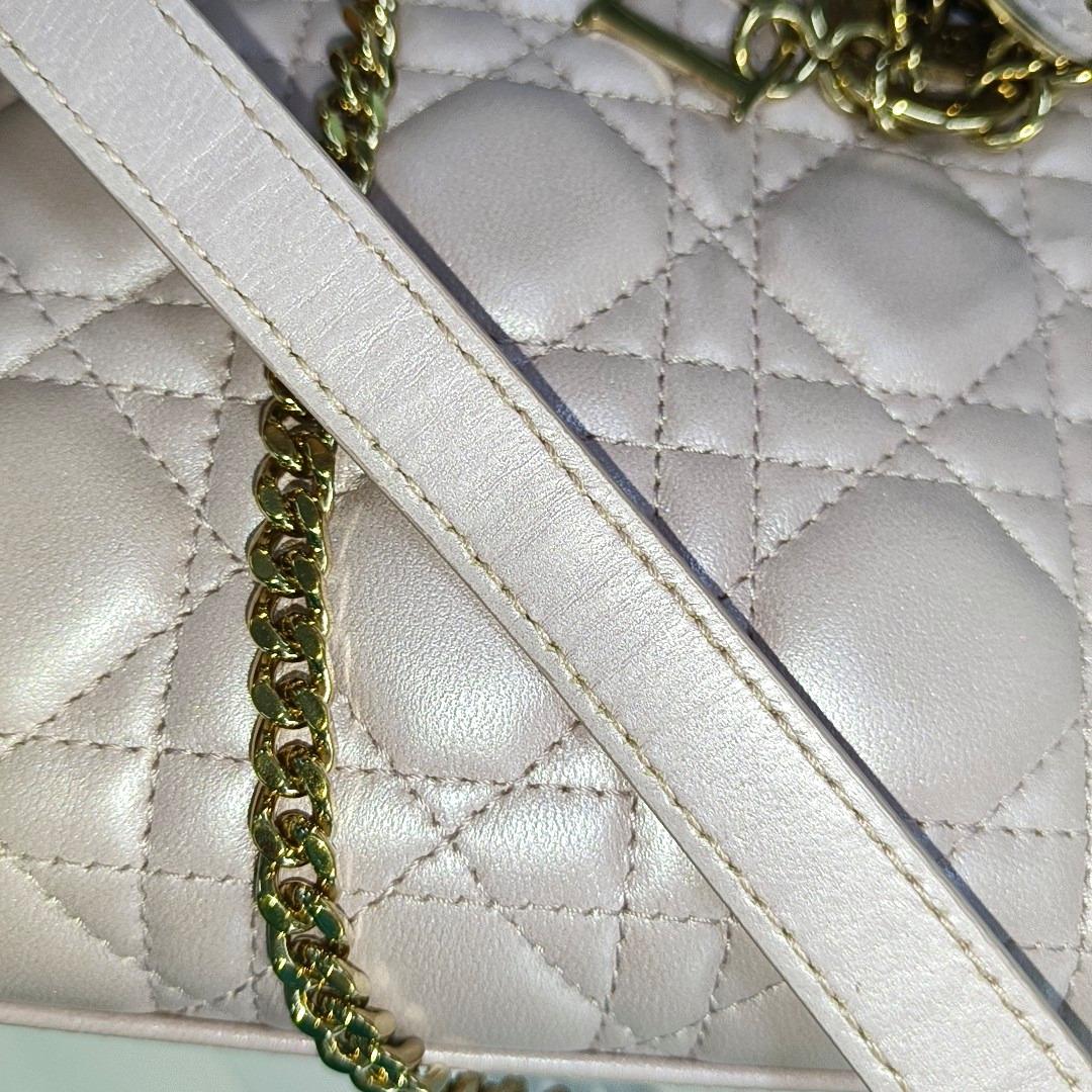 Lady Dior Mini 2020 Pearlescent Pink Lambskin Leather Gold HW Chain Strap 11