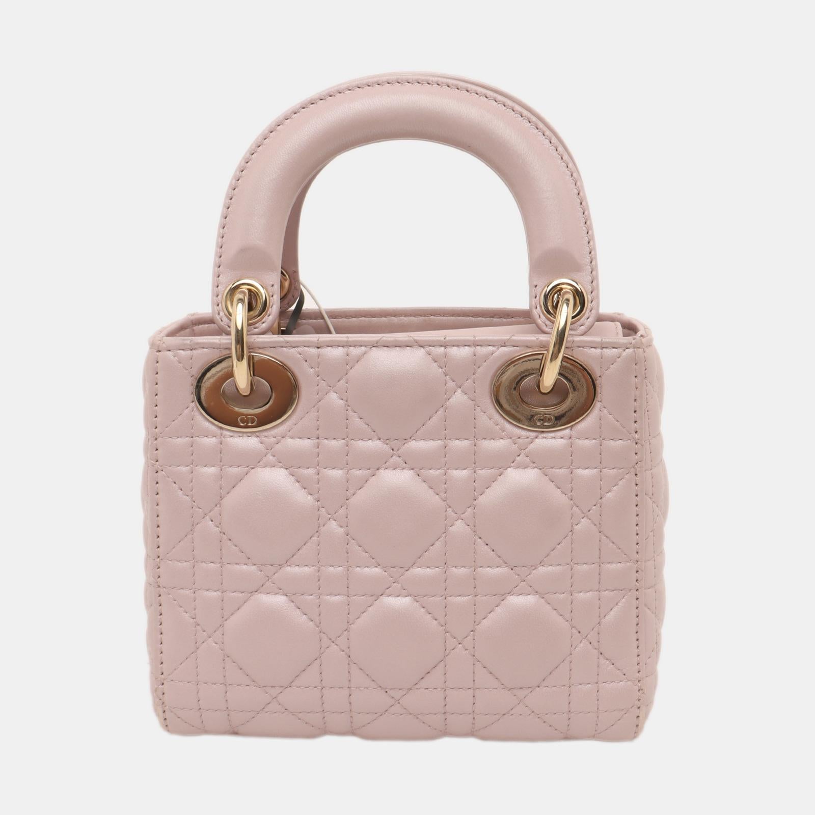 Lady Dior Mini 2020 Pearlescent Pink Lambskin Leather Gold HW Chain Strap 1