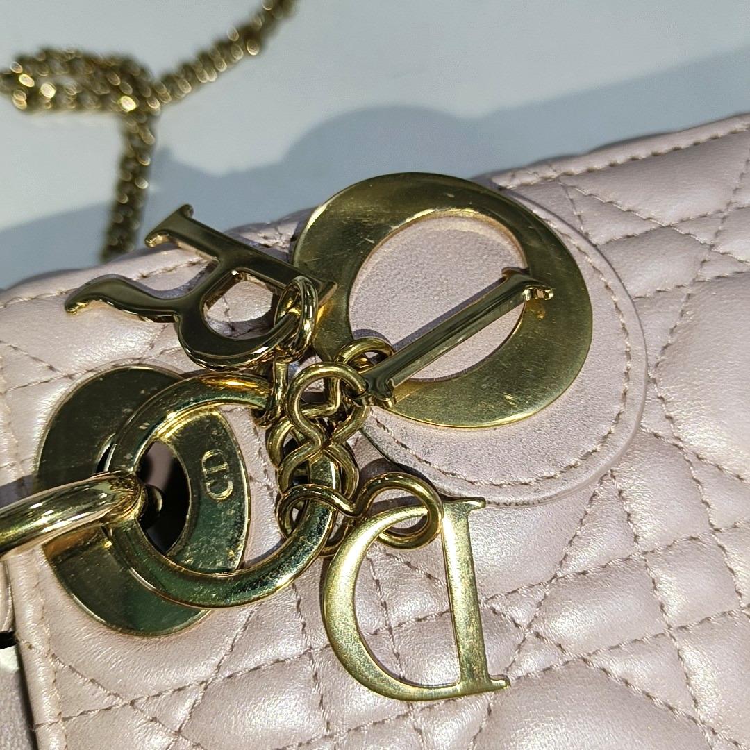 Lady Dior Mini 2020 Pearlescent Pink Lambskin Leather Gold HW Chain Strap 2