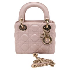 Lady Dior Mini 2020 Perlglanz Rosa Lammfell Leder Gold HW Kette Riemen