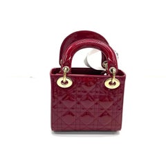 Lady Dior Mini 2020 Red Burgundy Patent Leather Gold Hardware Suede Interior