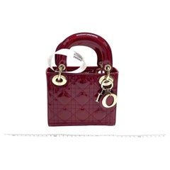 Lady Dior Mini 2020 Red Burgundy Patent Leather Gold Hardware Suede Interior