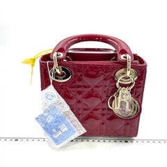 Lady Dior Mini 2021 Red Patent Leather Gold-tone Chain Strap