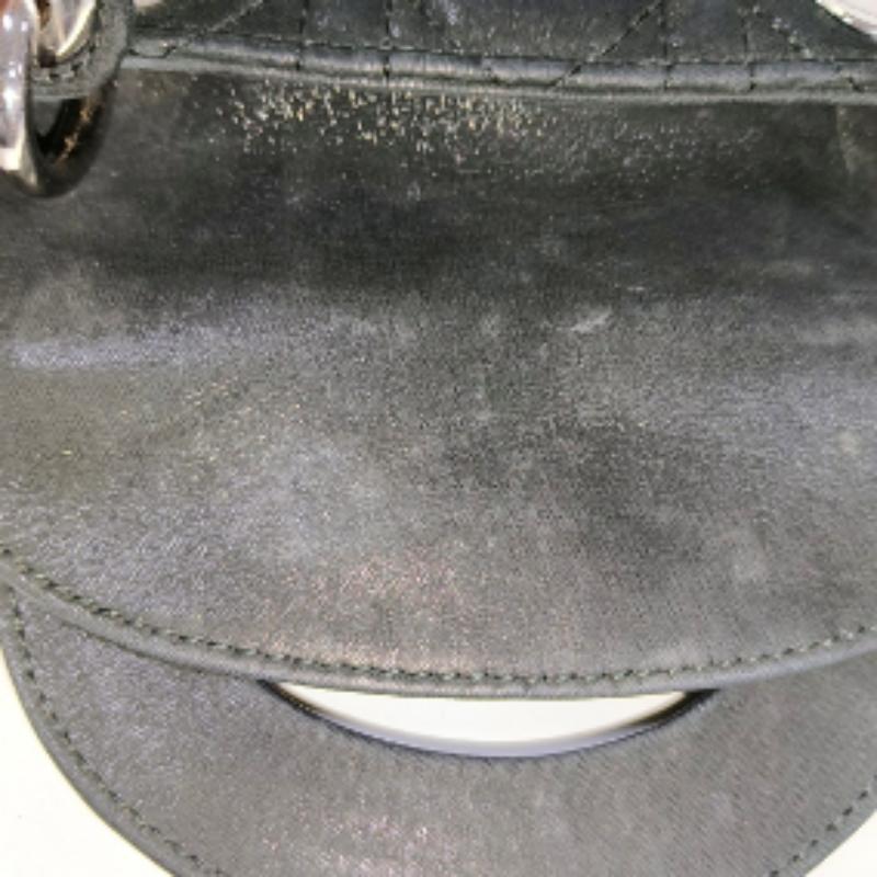Lady Dior Mini Black Aged Calfskin Leather handbag with silver Chain Strap For Sale 6