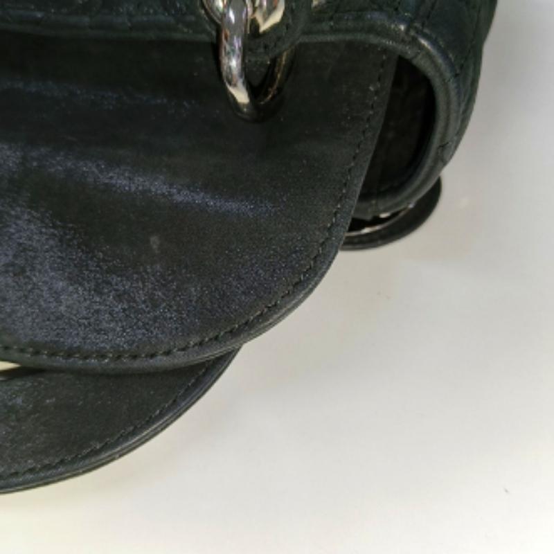Lady Dior Mini Black Aged Calfskin Leather handbag with silver Chain Strap For Sale 8