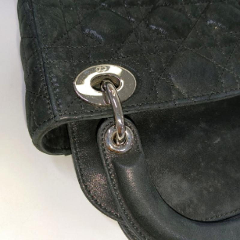 Lady Dior Mini Black Aged Calfskin Leather handbag with silver Chain Strap For Sale 10