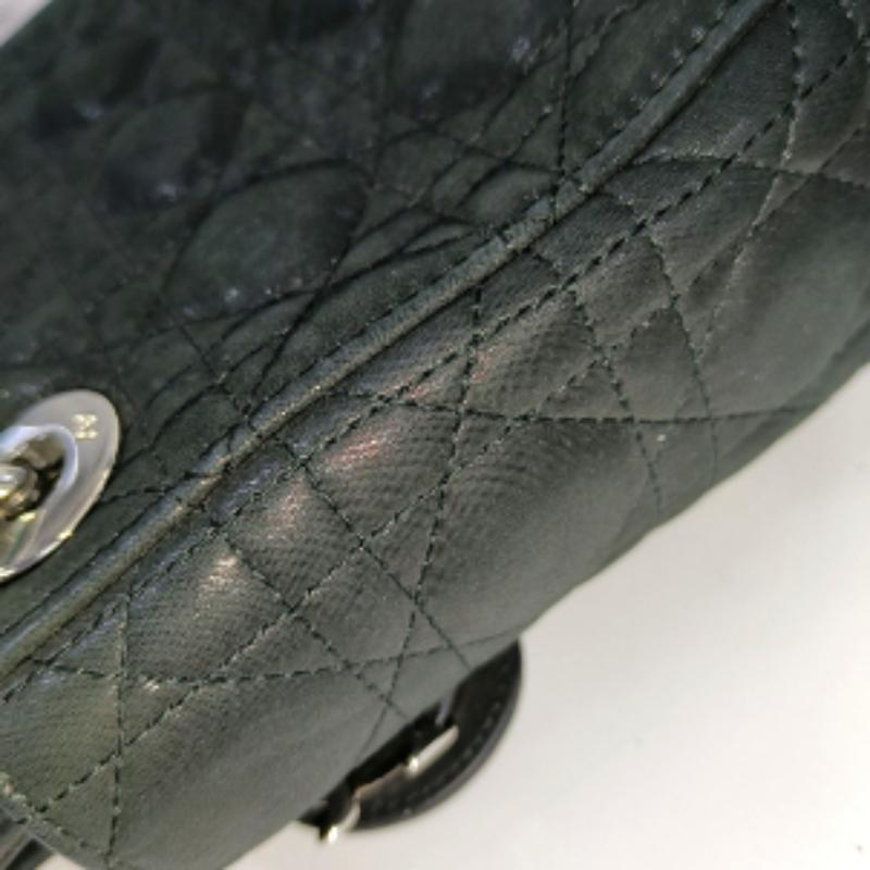 Lady Dior Mini Black Aged Calfskin Leather handbag with silver Chain Strap For Sale 11
