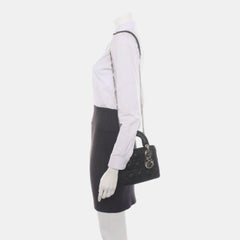 Lady Dior Mini Black Aged Calfskin Leather handbag with silver Chain Strap