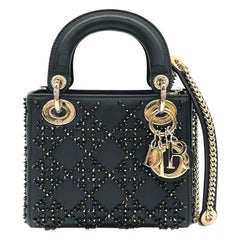 Lady Dior Mini Black Calfskin Leather with Multicolor Crystals Gold Hardware