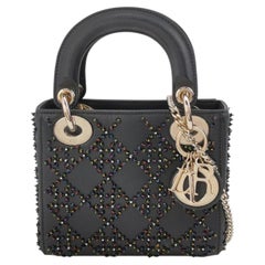Lady Dior Mini Black Calfskin Leather with Multicolor Crystals Gold Hardware