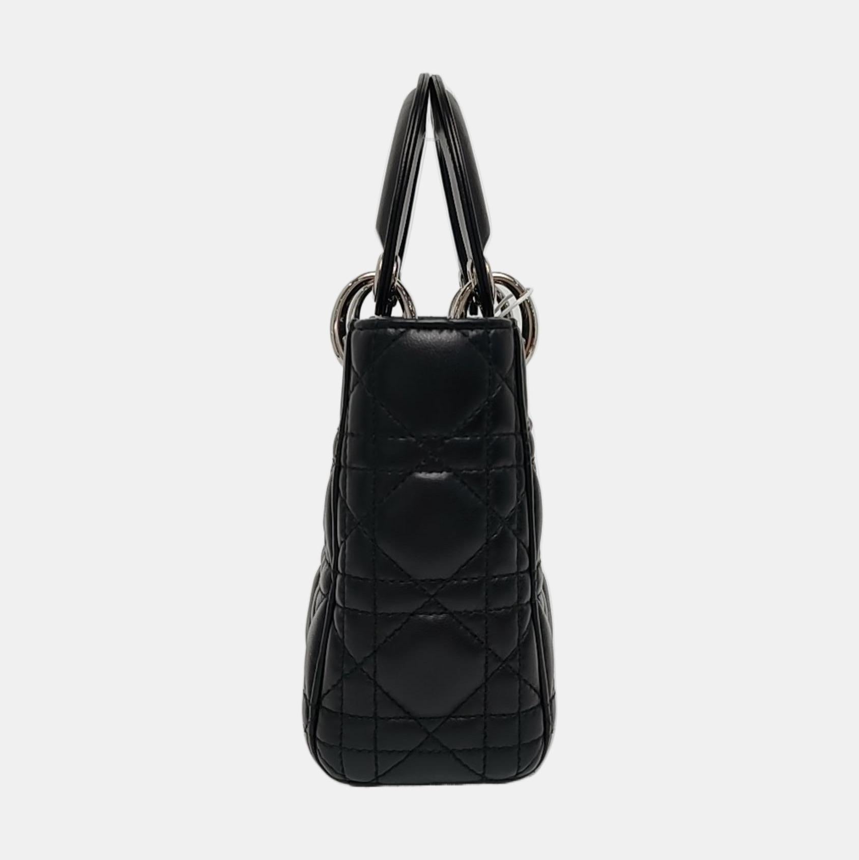 Lady Dior Mini en cuir d'agneau noir avec accessoires en argent 2016 Bon état - En vente à AUBERVILLIERS, FR