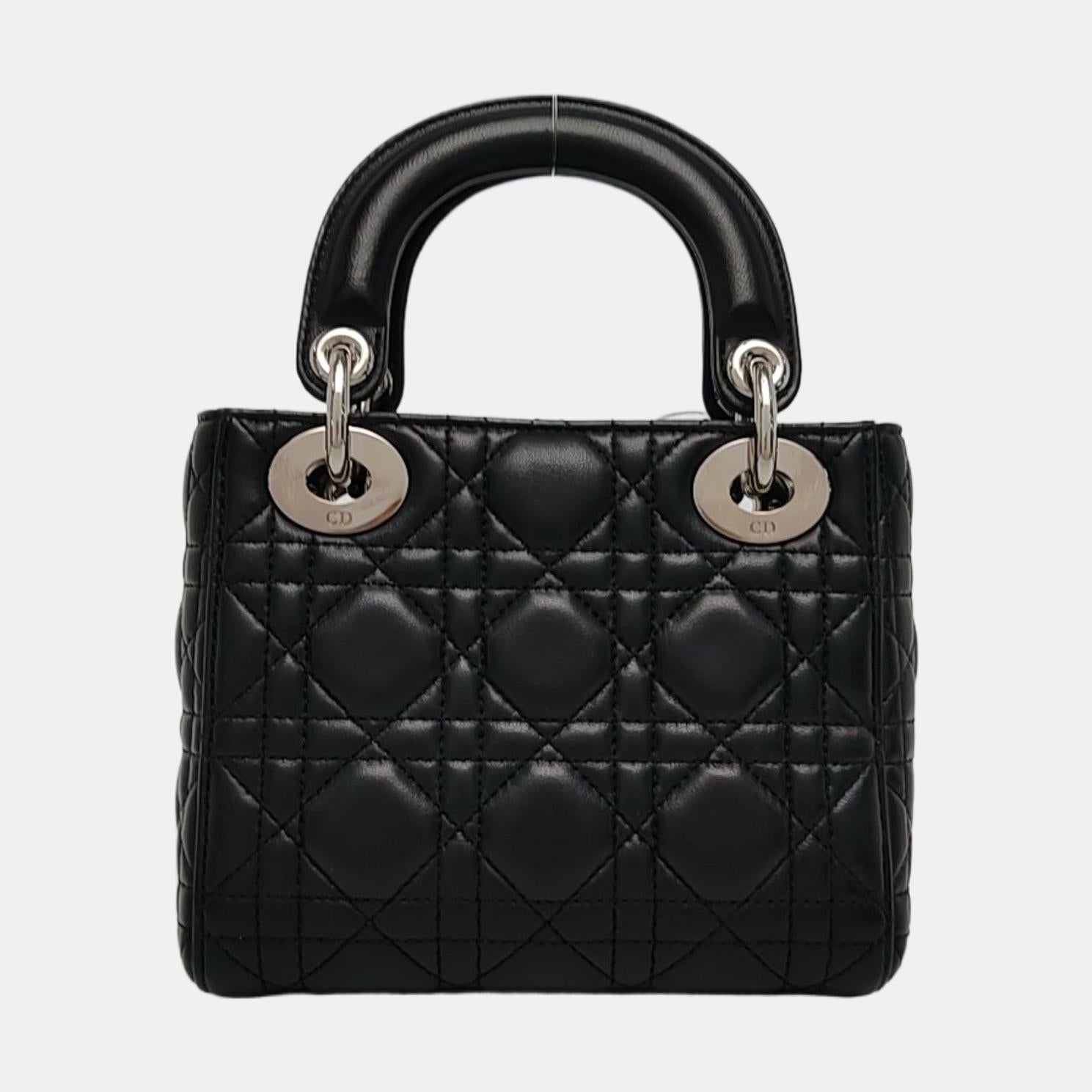 Lady Dior Mini en cuir d'agneau noir avec accessoires en argent 2016 Pour femmes en vente