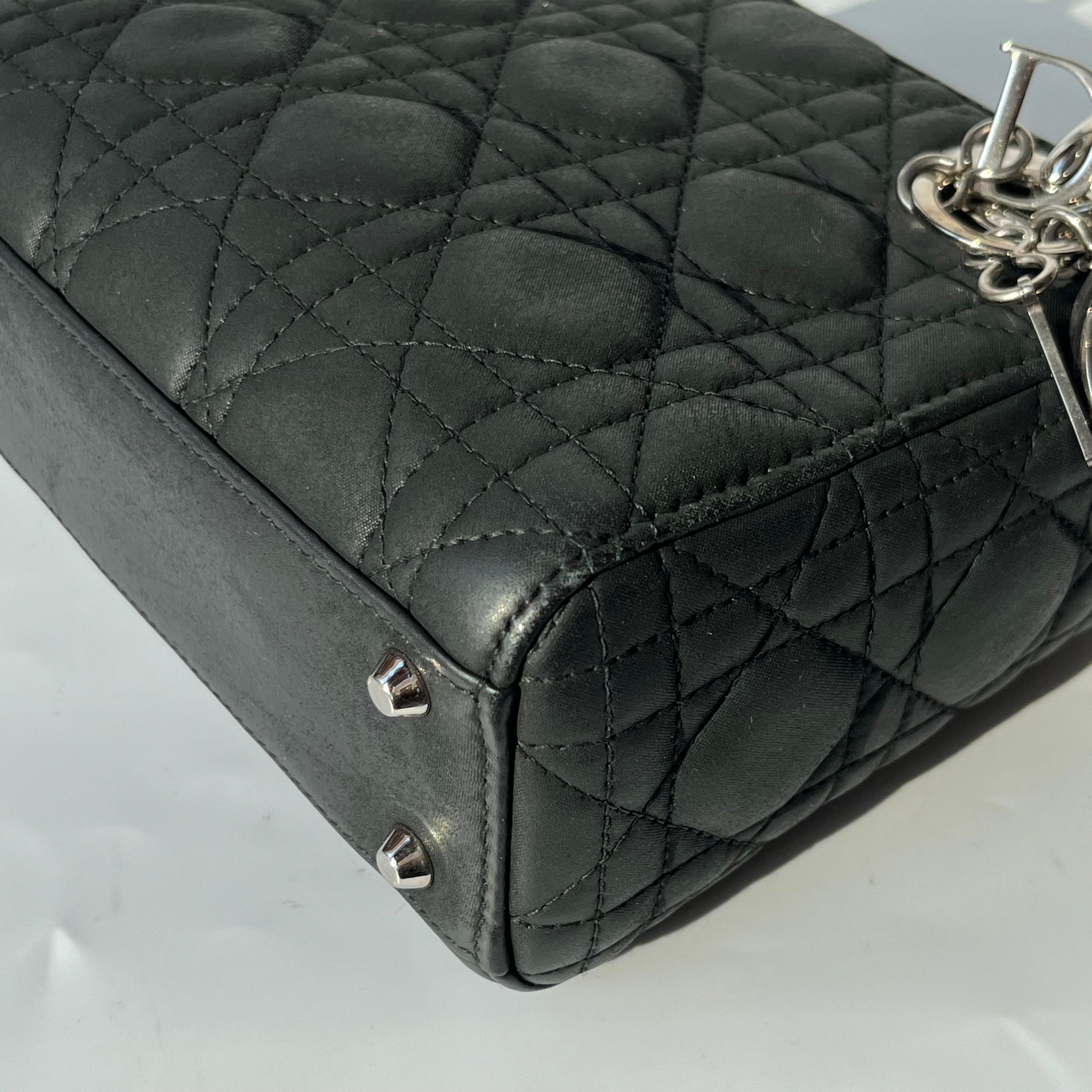 Lady Dior Mini Black Nubuck Aged Lambskin Leather with silver chain strap For Sale 7