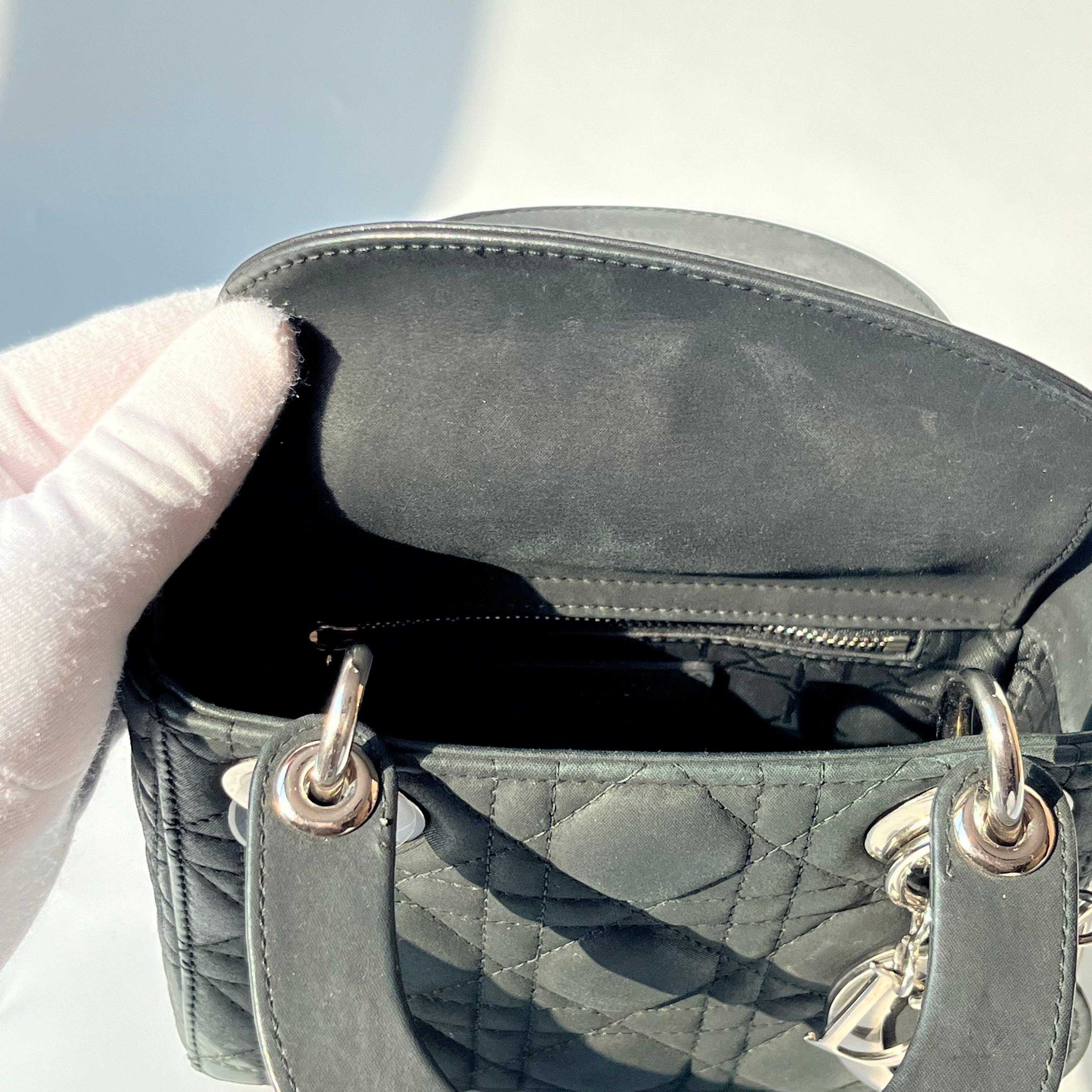 Lady Dior Mini Black Nubuck Aged Lambskin Leather with silver chain strap For Sale 9