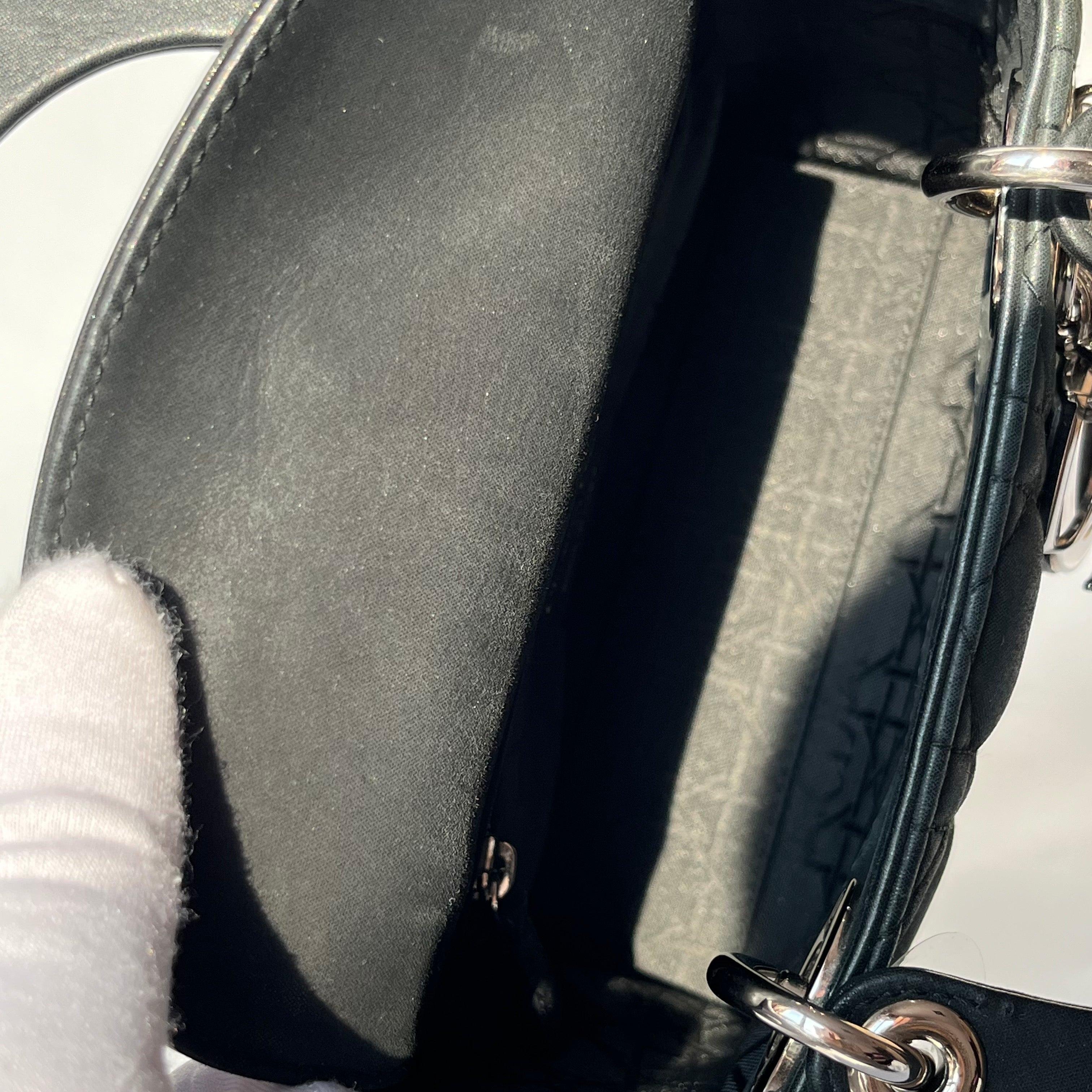 Lady Dior Mini Black Nubuck Aged Lambskin Leather with silver chain strap For Sale 12