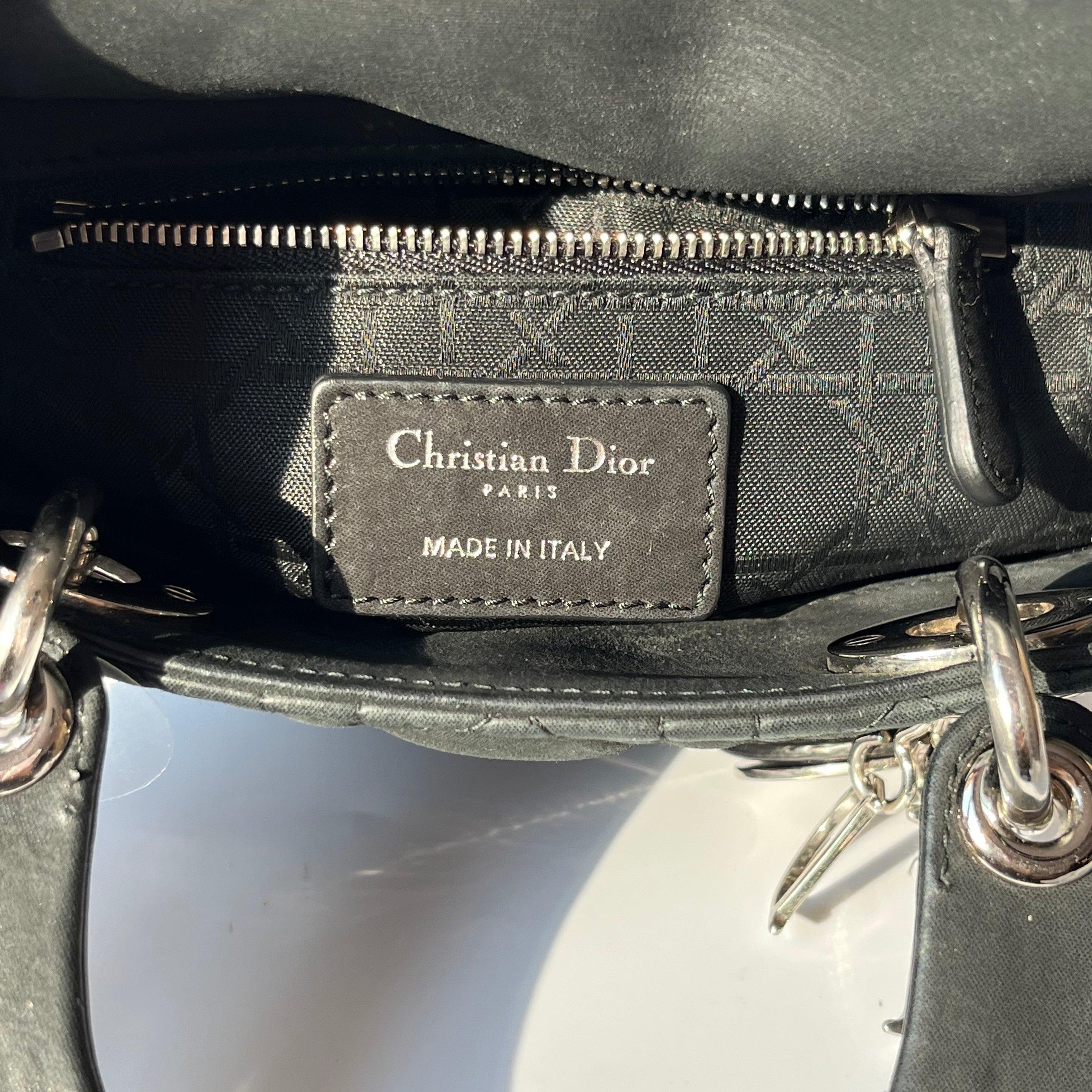 Lady Dior Mini Black Nubuck Aged Lambskin Leather with silver chain strap For Sale 14