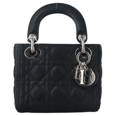 Lady Dior Mini Black Nubuck Aged Lambskin Leather with silver chain strap