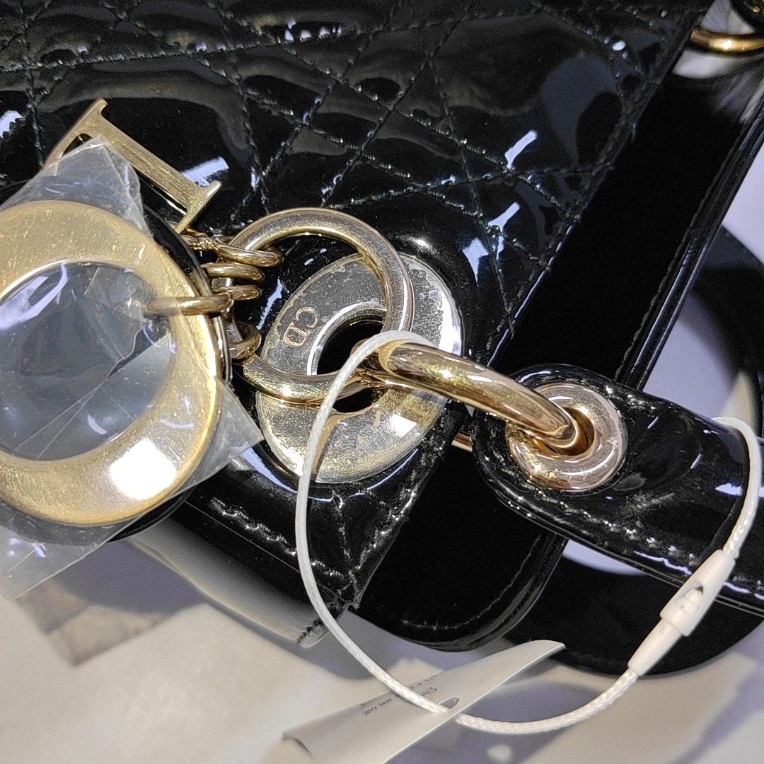 Lady Dior Mini Black Patent Leather handbag with gold hardware Chain Strap 7