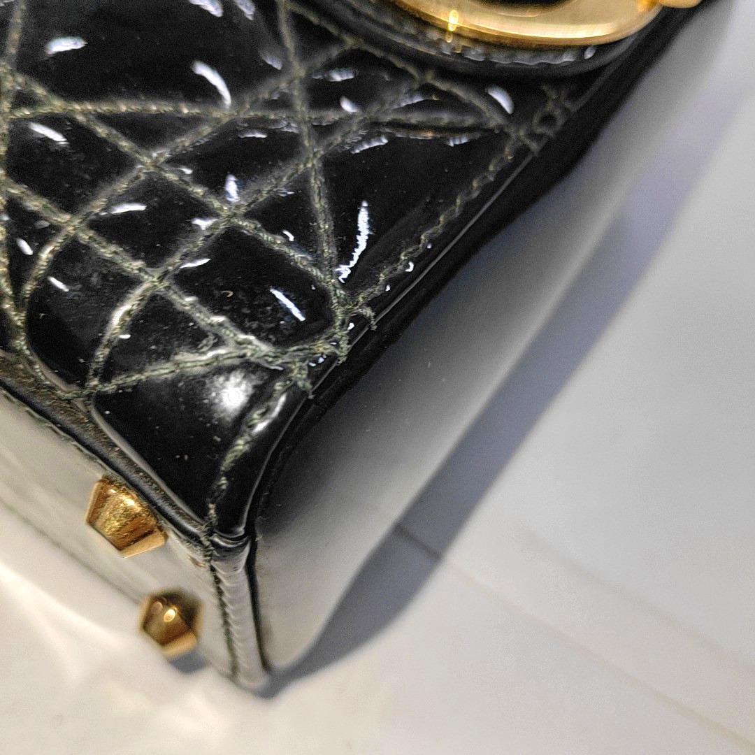 Lady Dior Mini Black Patent Leather handbag with gold hardware Leather Strap 7