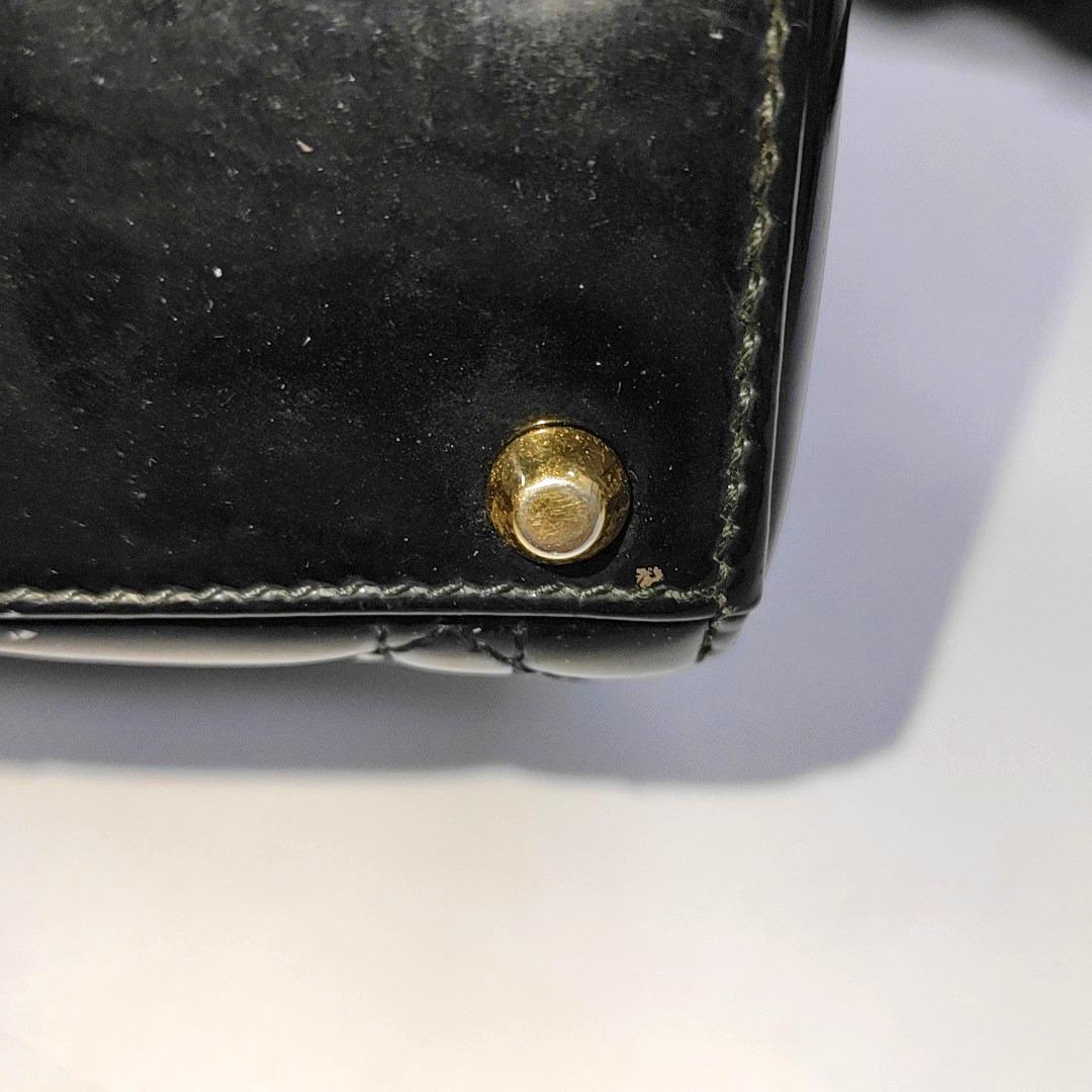 Lady Dior Mini Black Patent Leather handbag with gold hardware Leather Strap 10