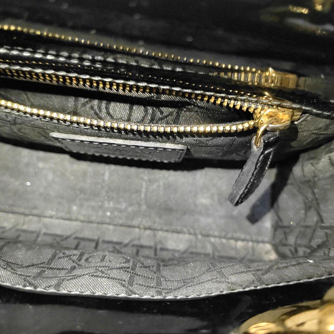 Lady Dior Mini Black Patent Leather handbag with gold hardware Leather Strap 11