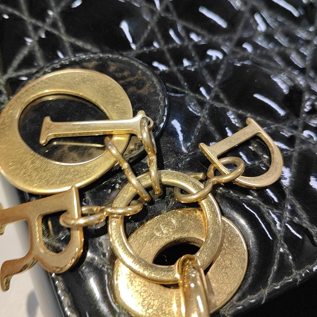 Lady Dior Mini Black Patent Leather handbag with gold hardware Leather Strap 14