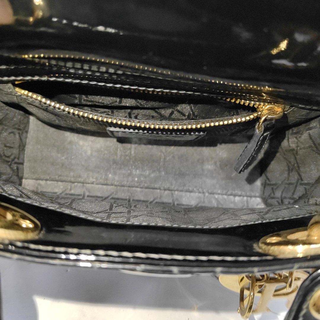 Lady Dior Mini Black Patent Leather handbag with gold hardware Leather Strap 1