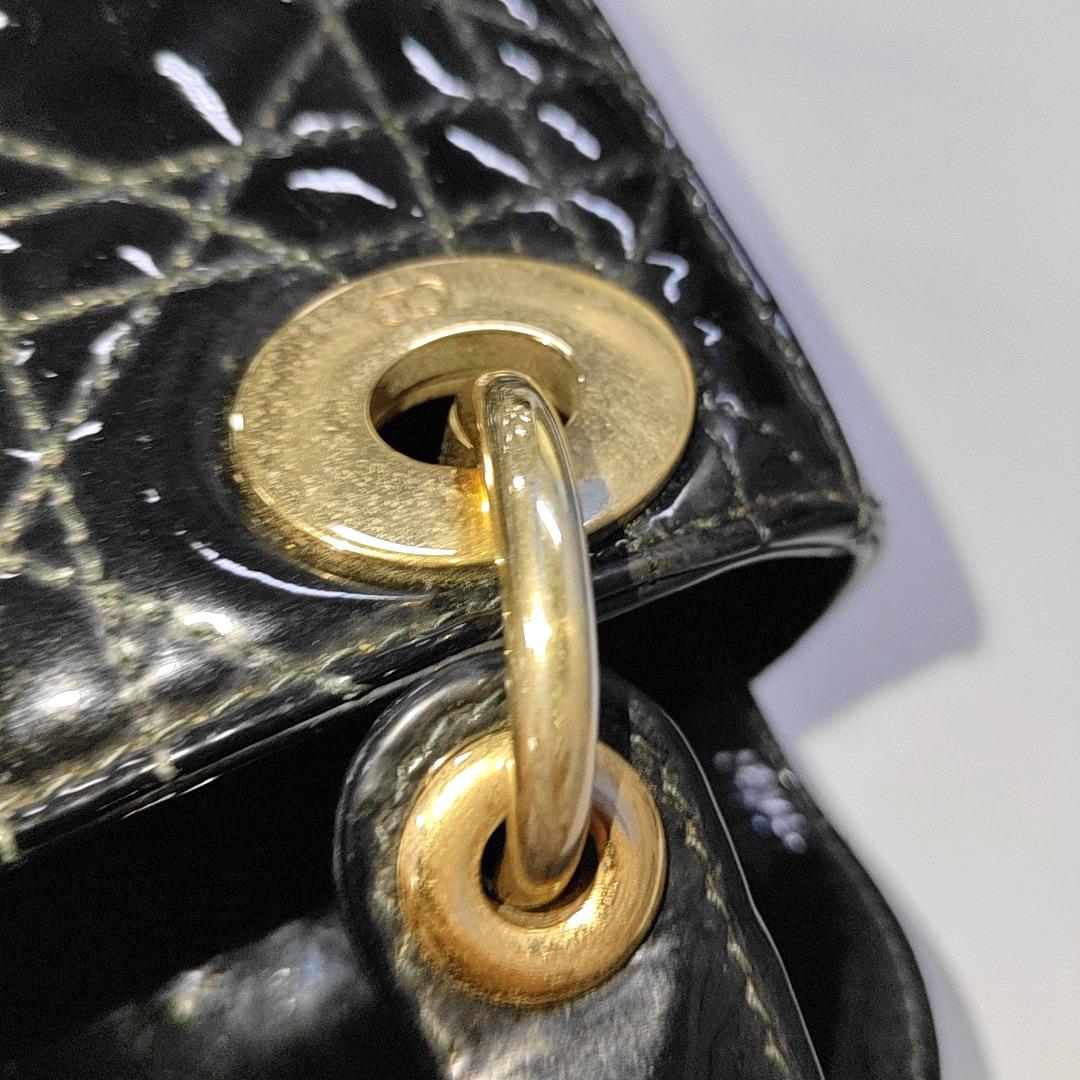 Lady Dior Mini Black Patent Leather handbag with gold hardware Leather Strap 5